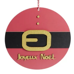 Pancarte Joyeux Noël en bois ceinture rouge et noire Ø30cm-Gifi Best