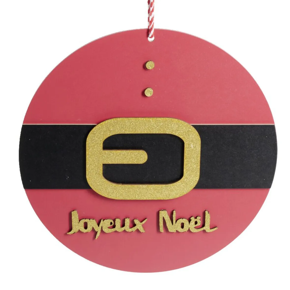 Pancarte Joyeux Noël en bois ceinture rouge et noire Ø30cm-Gifi Best