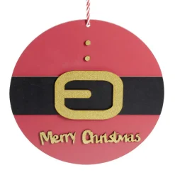 Pancarte Joyeux Noël en bois ceinture rouge et noire Ø30cm-Gifi Best