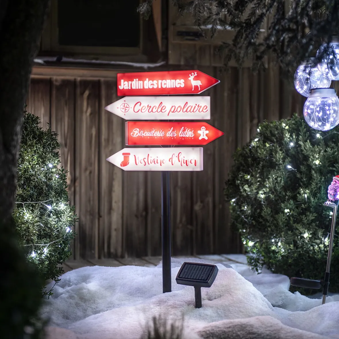 Pancarte lumineuse solaire 32 LED inscription thème Noël rouge blanc-Gifi Clearance