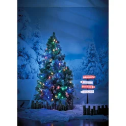 Pancarte lumineuse solaire 32 LED inscription thème Noël rouge blanc-Gifi Clearance