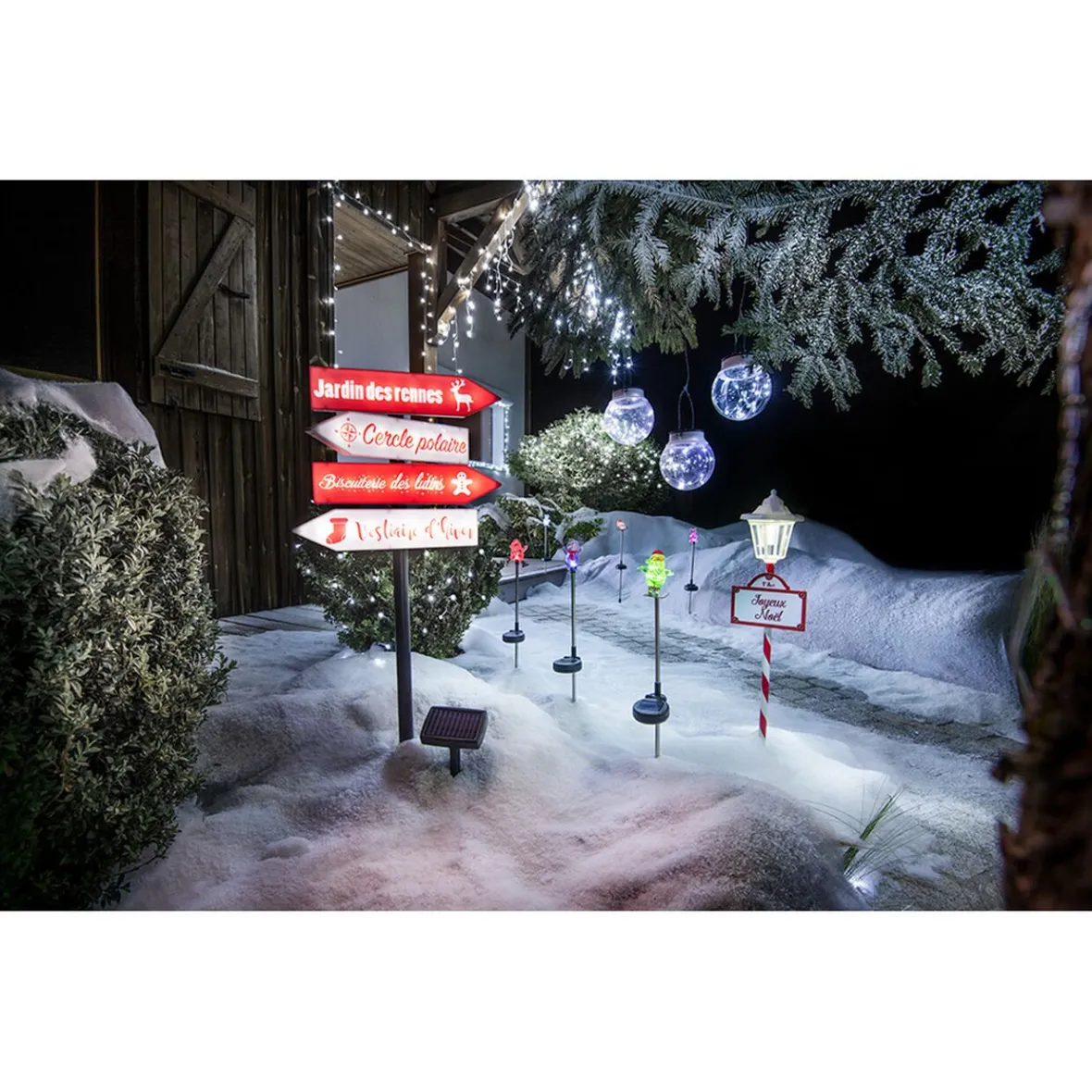 Pancarte lumineuse solaire 32 LED inscription thème Noël rouge blanc-Gifi Clearance