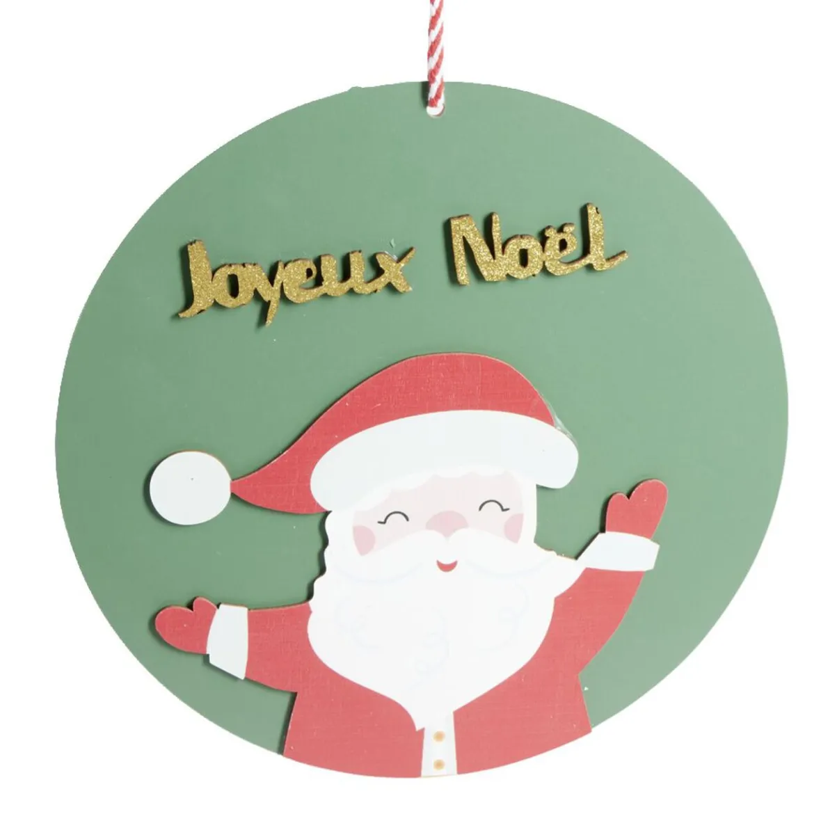 Pancarte ronde en bois Père Noël rouge et vert Ø30cm-Gifi Outlet
