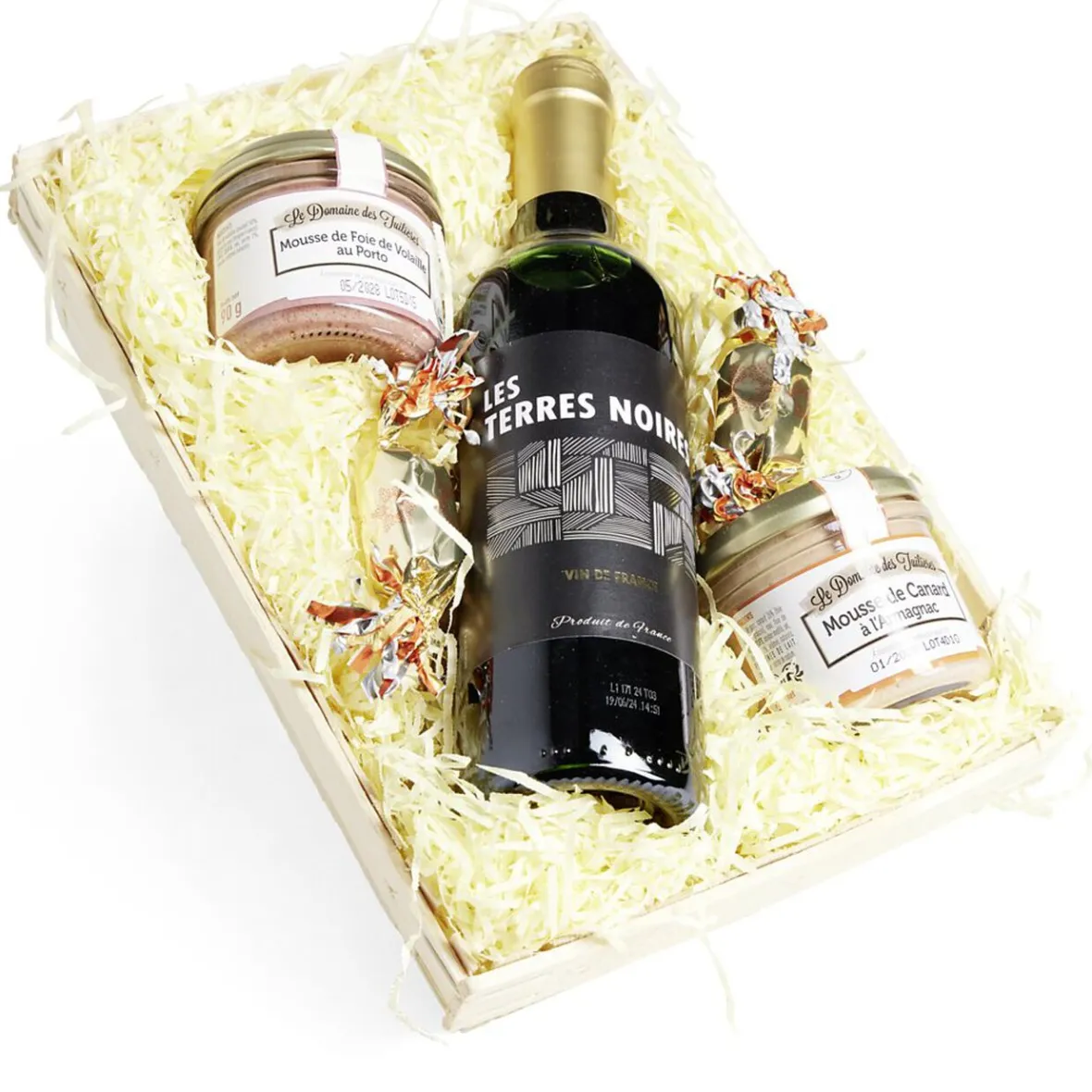 Panier gourmand 1 bouteille vin rouge/2 pâtés/2 papillotes chocolat-Gifi New