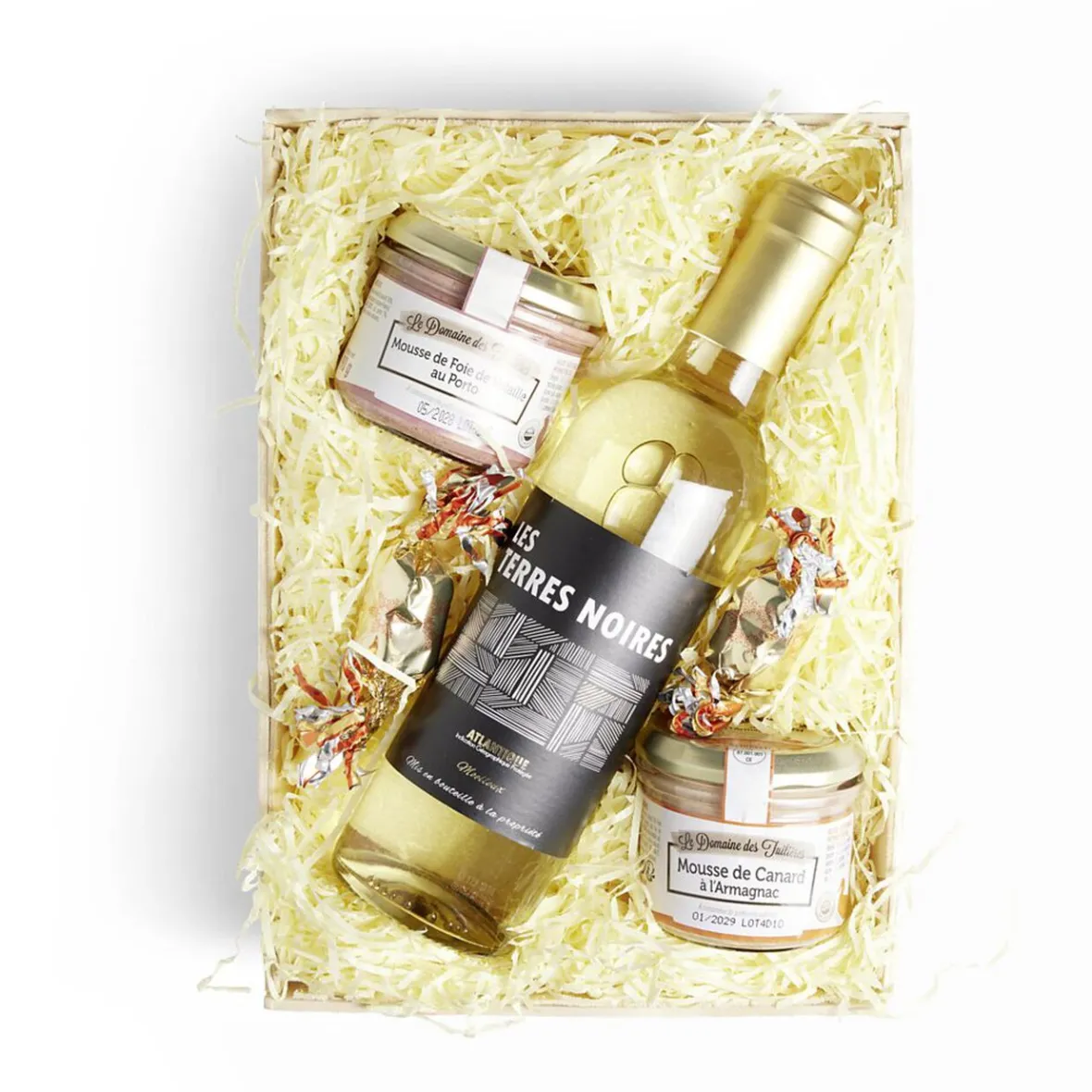 Panier gourmand 1 bouteille vin blanc/2 pâtés/2 papillotes chocolat-Gifi Discount