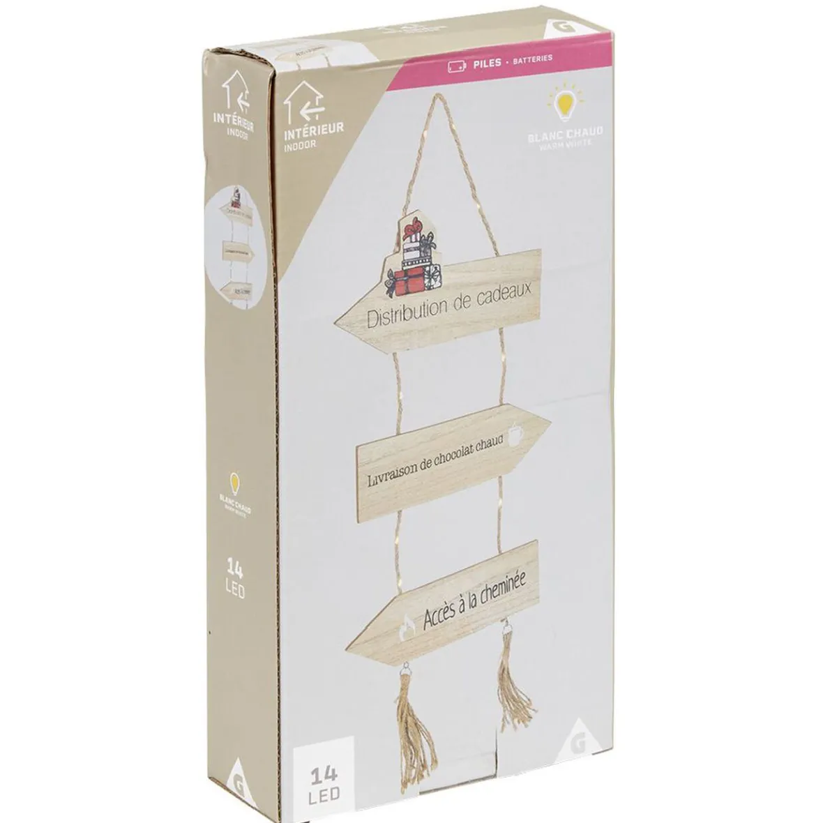 Panneau directionnel lumineux de Noël en bois-Gifi Online