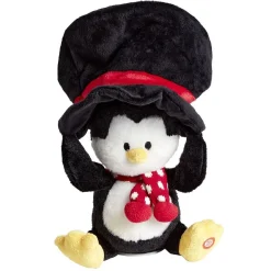 Peluche animée et musicale Père-Noël ou pingouin H34cm-Gifi Online