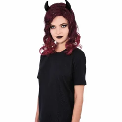 Perruque avec cornes de diable adulte pour déguisement Halloween-Gifi Clearance