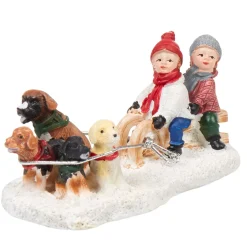 Personnage village de Noël enfants avec traineau et chiens-Gifi Clearance