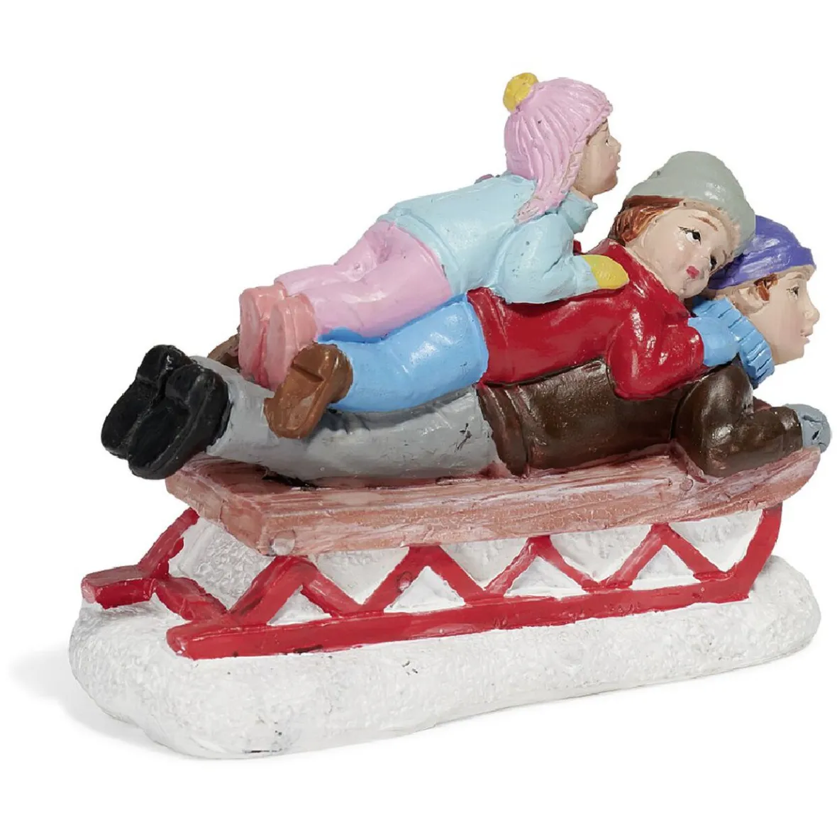 Personnage village de Noël adulte et enfant sur luge x3-Gifi Outlet