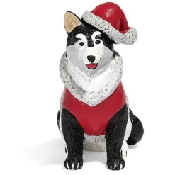 Personnage village de Noël chien avec manteau et bonnet rouge-Gifi Sale