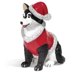 Personnage village de Noël chien avec manteau et bonnet rouge-Gifi Sale