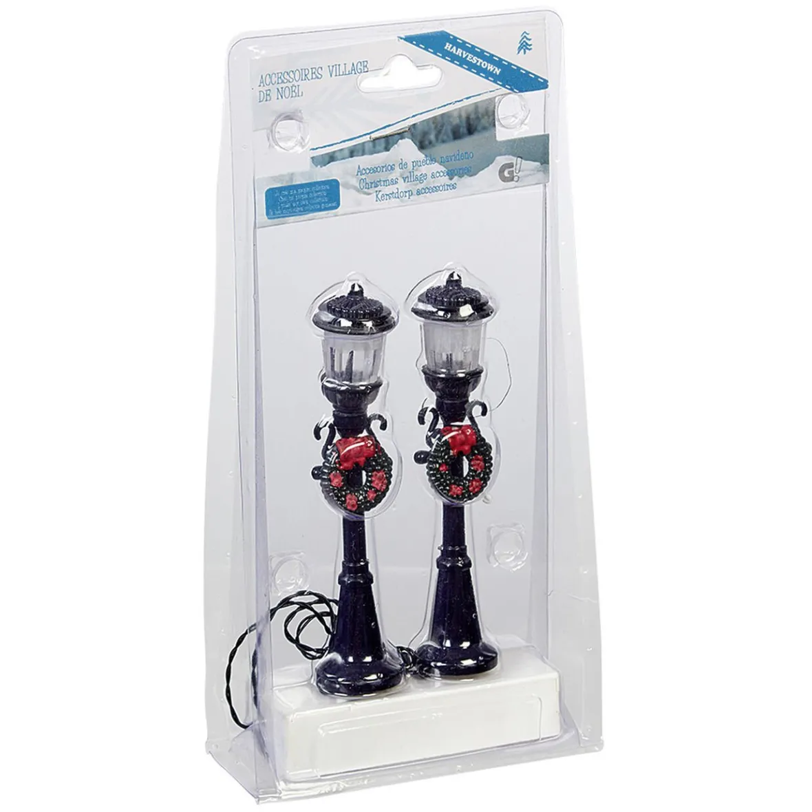 Petit lampadaire déco couronne villange de Noël x2-Gifi