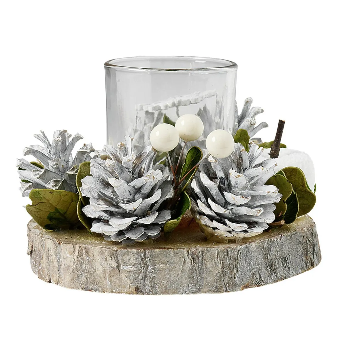 Photophore Noël rondin de bois pomme de pin blanc-Gifi Clearance