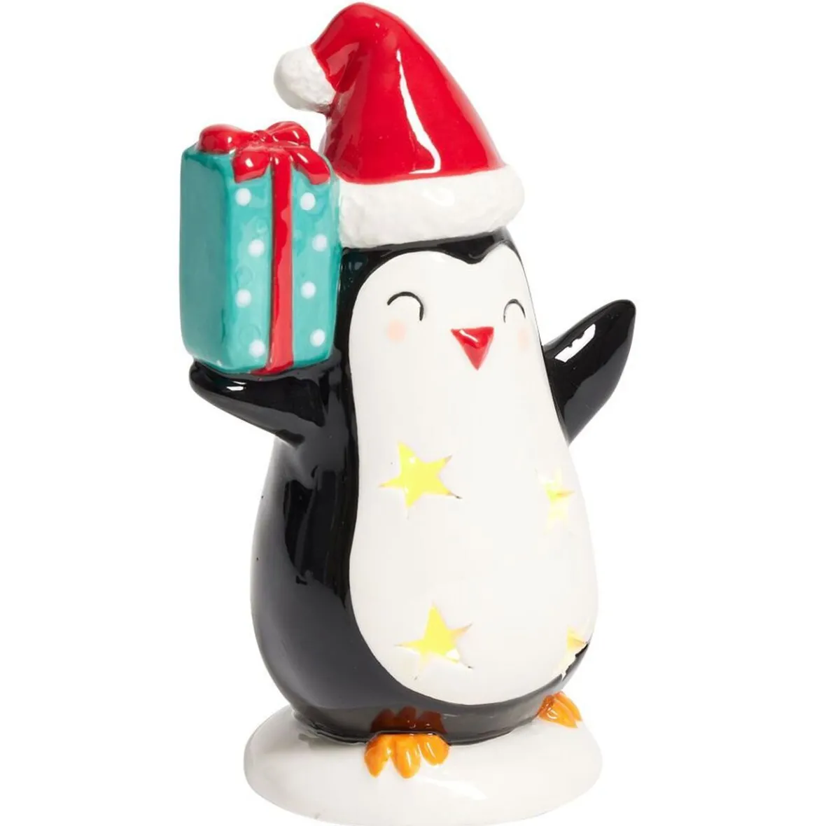 Pingouin de Noël lumineux 1LED céramique noir et blanc H15,5cm-Gifi Online