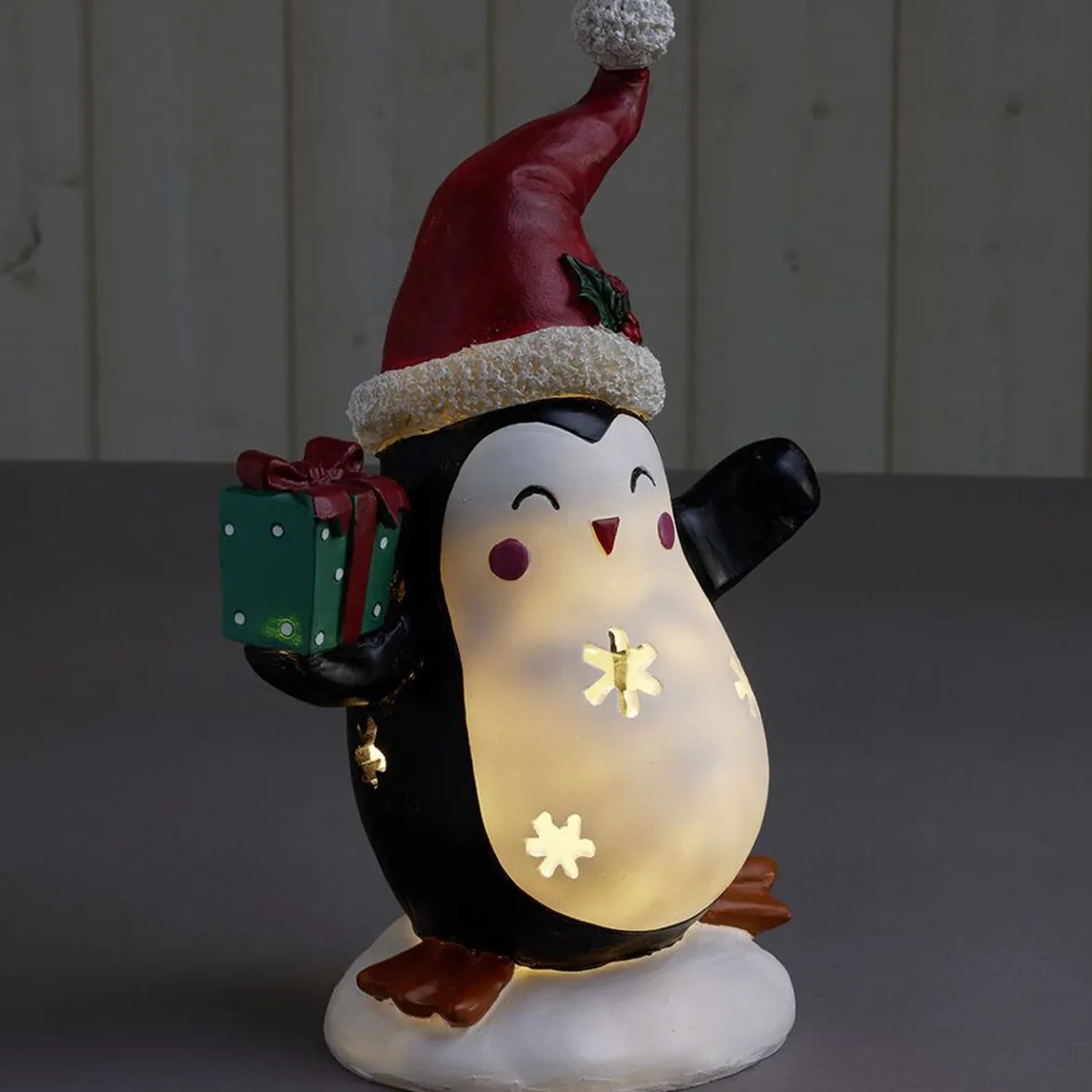 Pingouin solaire polyrésine Noël 1 LED blanc chaud H30cm-Gifi Discount