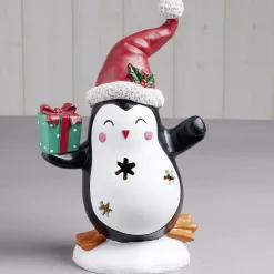 Pingouin solaire polyrésine Noël 1 LED blanc chaud H30cm-Gifi Discount