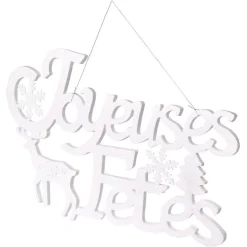 Plaque Joyeuses Fêtes à suspendre 59xH35cm blanc iridescent-Gifi New