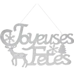 Plaque Joyeuses Fêtes Argentée L60 x H 28 cm-Gifi Discount