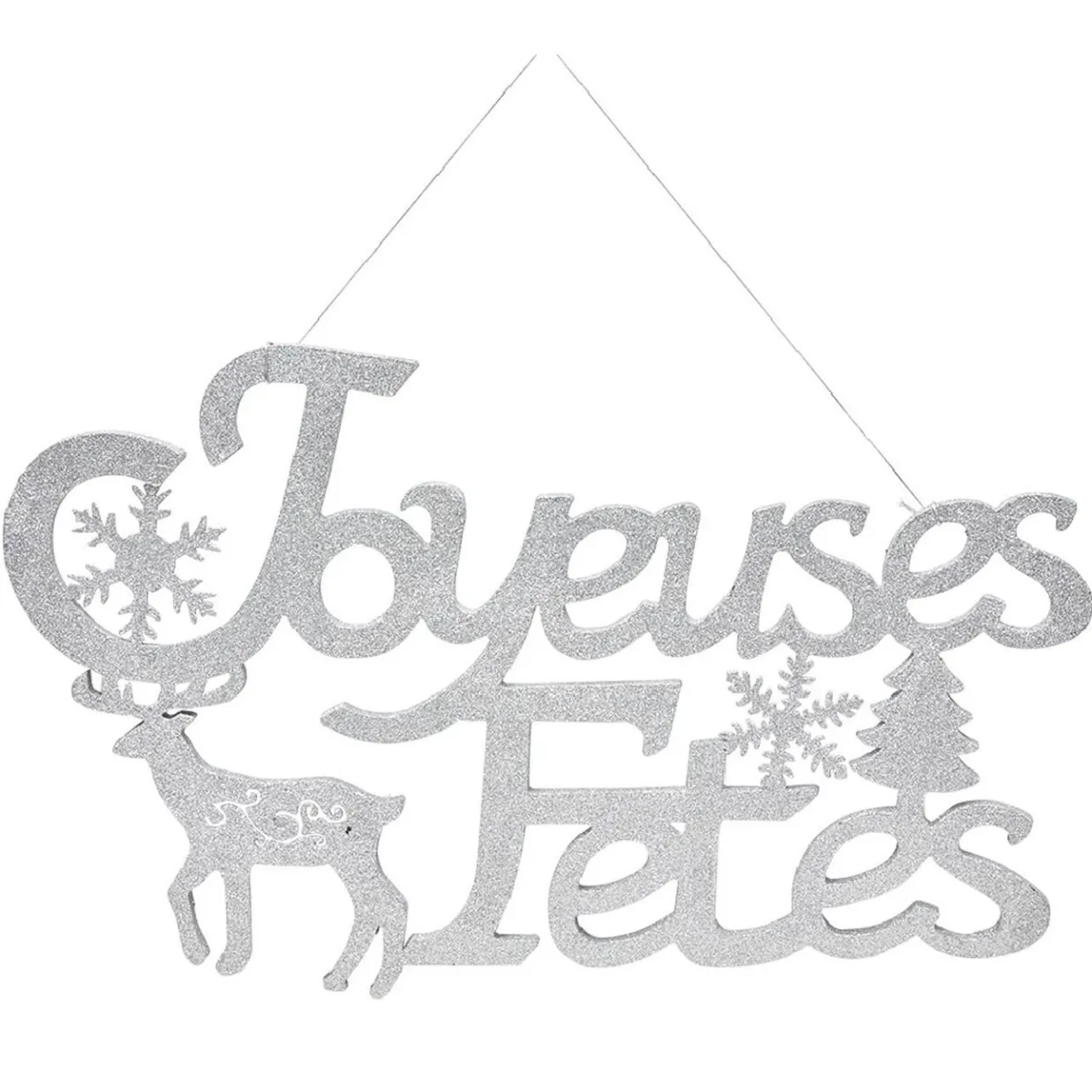 Plaque Joyeuses Fêtes Argentée L60 x H 28 cm-Gifi Best