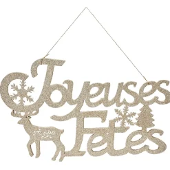 Plaque Joyeuses Fêtes Dorée L60 x H 28 cm-Gifi Sale