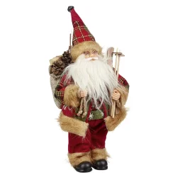 Père Noël à poser avec ski bâton et hotte rouge et blanc-Gifi Discount