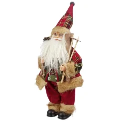 Père Noël à poser avec ski bâton et hotte rouge et blanc-Gifi Discount