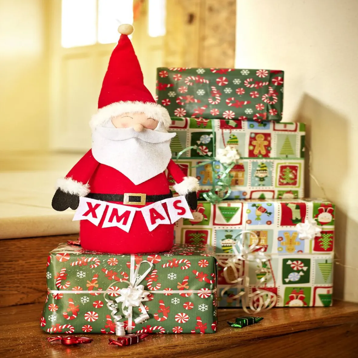 Père noël à poser en feutrine Ø14xH40cm-Gifi Clearance