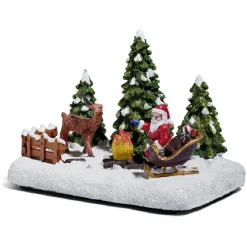 Père Noël et renne lumineux feu de bois sur la neige 4 LED en résine-Gifi Clearance