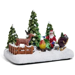 Père Noël et renne lumineux feu de bois sur la neige 4 LED en résine-Gifi Clearance