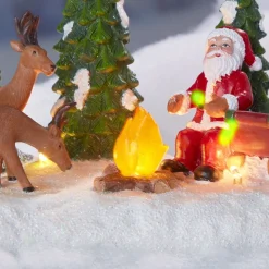 Père Noël et ses rennes au coin du feu lumineux village-Gifi Sale