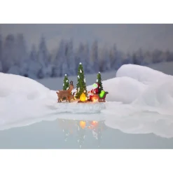 Père Noël et ses rennes au coin du feu lumineux village-Gifi Sale