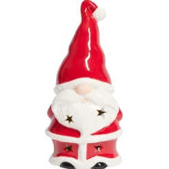 Père Noël lumineux 1LED céramique rouge et blanc H15,5cm-Gifi Sale