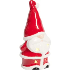 Père Noël lumineux 1LED céramique rouge et blanc H15,5cm-Gifi Sale
