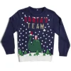 Pull de Noël enfant Santa's Team dinosaure bleu marine-Gifi
