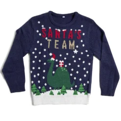 Pull de Noël enfant Santa's Team dinosaure bleu marine-Gifi
