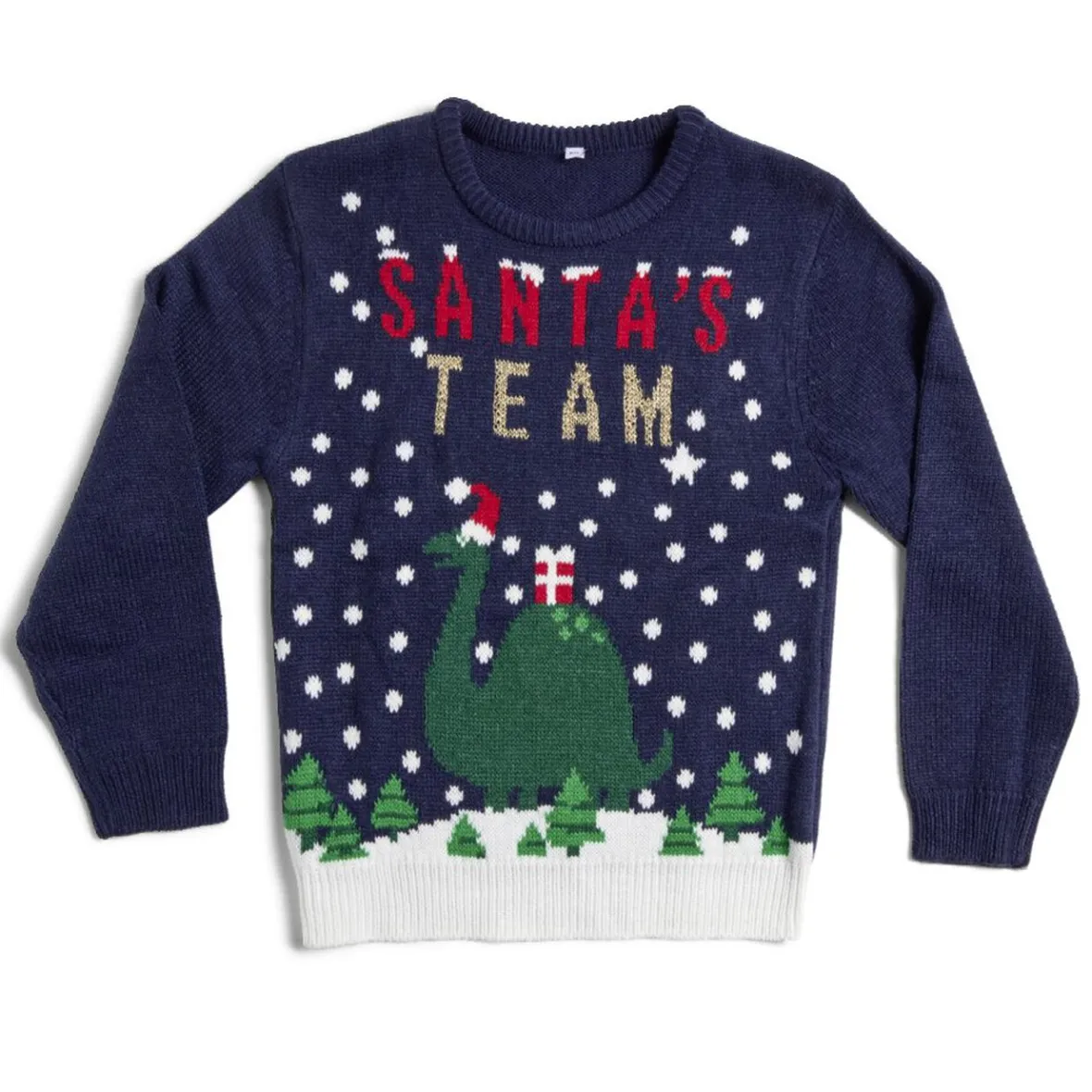Pull de Noël enfant Santa's Team dinosaure bleu marine-Gifi