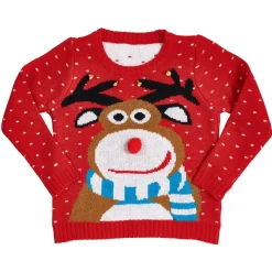 Pull de Noël fantaisie enfant rouge ou noir-Gifi Discount