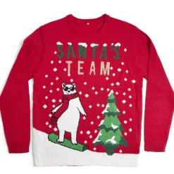 Pull de Noël inscription Santa's Team Ours rouge S/M ou L/XL-Gifi New