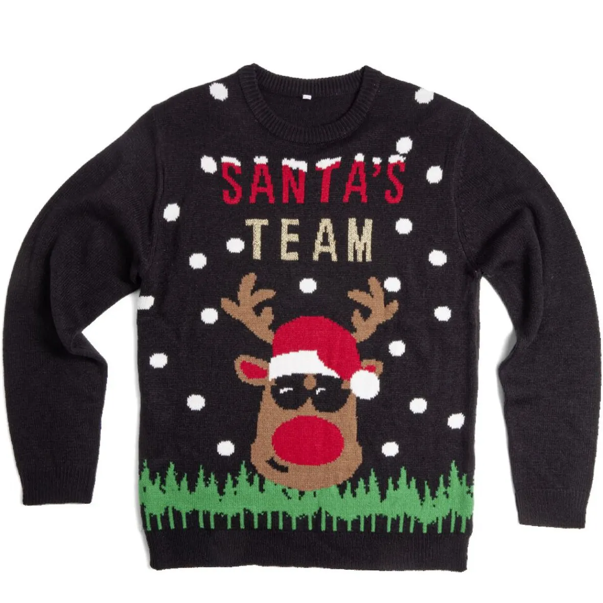 Pull de Noël inscription Santa's Team Renne noir S/M ou L/XL-Gifi Clearance