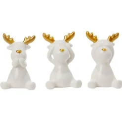 Renne en céramique blanc à poser blanc et doré H7cm x3-Gifi New