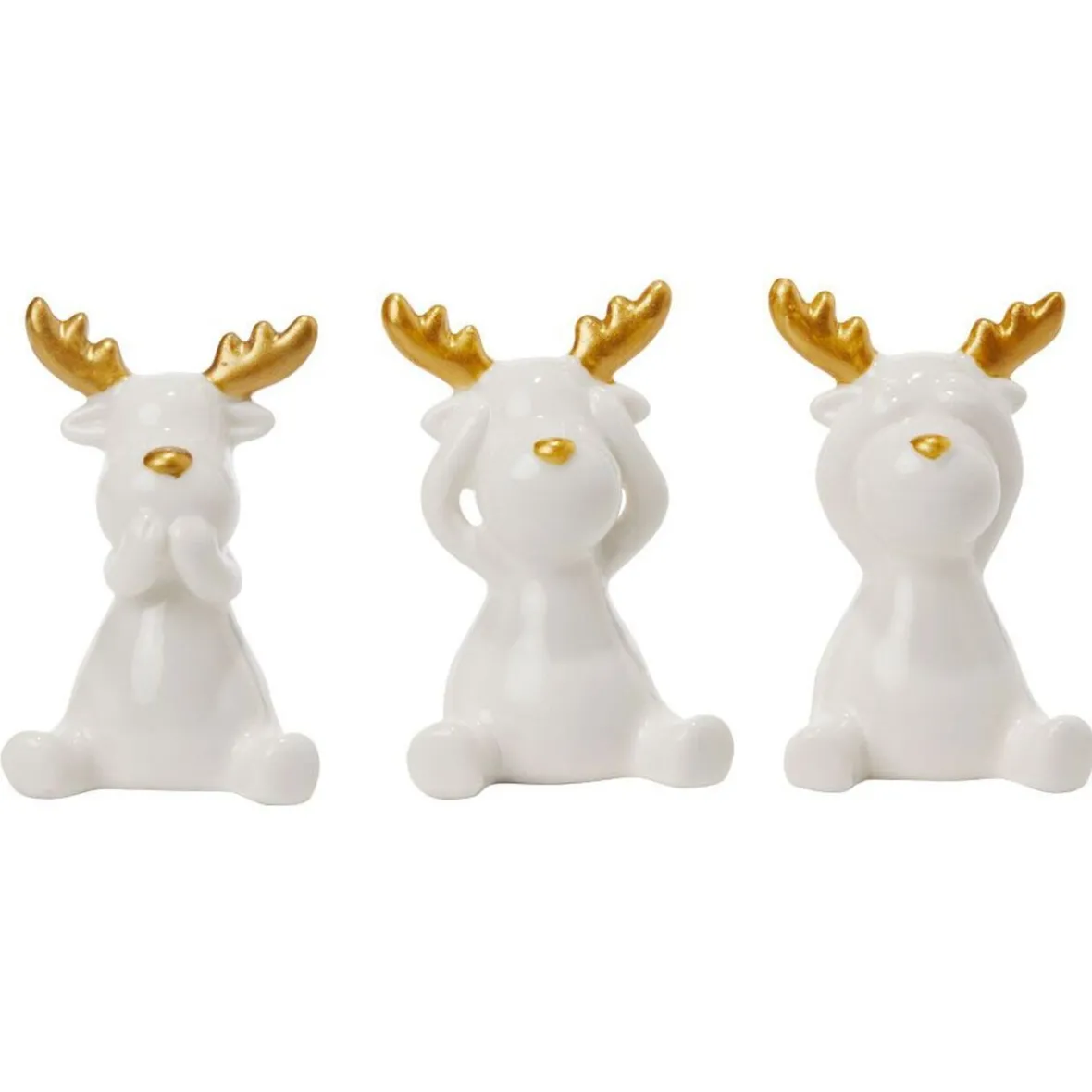 Renne en céramique blanc à poser blanc et doré H7cm x3-Gifi New