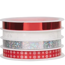 Ruban papier cadeau 5 m rouge blanc argenté x4-Gifi Outlet
