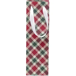 Sac cadeau bouteille rouge motif flocon ou tartan-Gifi