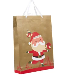 Sac cadeau doré motif Père Noël rouge blanc grand modèle-Gifi Best