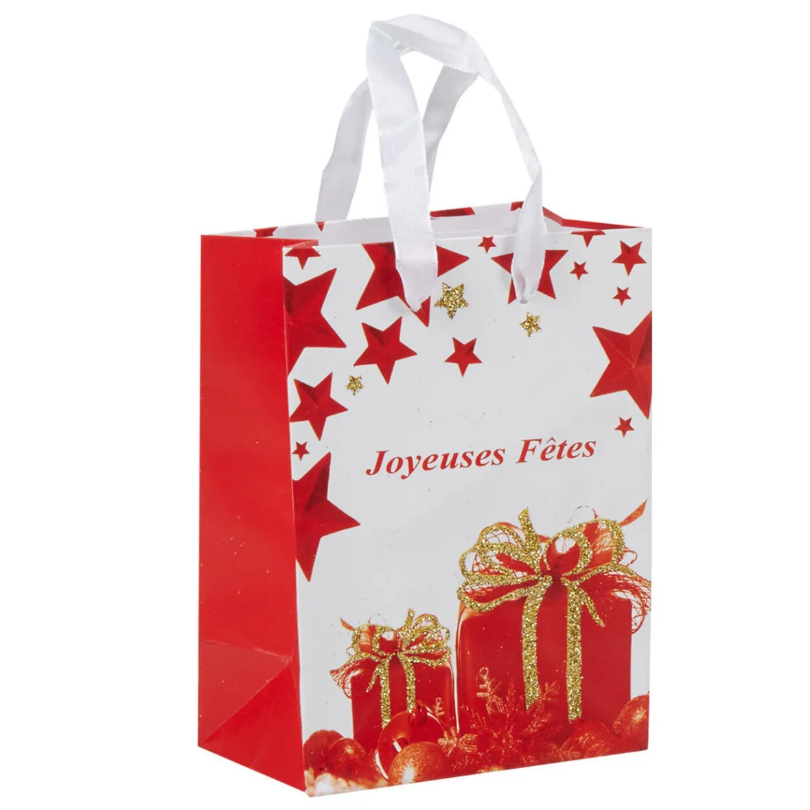 Sac cadeau Joyeuses fêtes rouge et blanc h.14,6 cm-Gifi Hot