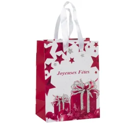 Sac cadeau Joyeuses fêtes blanc et violet h.14,6 cm-Gifi Discount