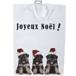 Sac cadeau Joyeux Noël motif chiots grand modèle-Gifi