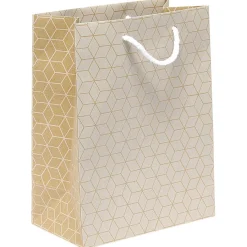 Sac cadeau Kraft blanc motif géométrique taille M-Gifi Discount