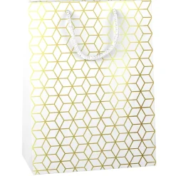 Sac cadeau motifs géométriques blanc et doré-Gifi